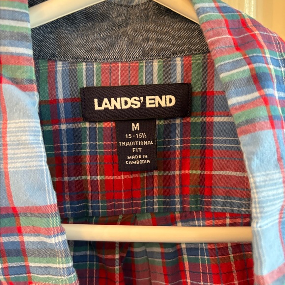 Lands end button down plaid shirt short sleeve men’s medium - Picture 2 of 3